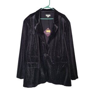 Ava & Viv Womens 3X Sparkly Black Velvet Blazer With Stripe Design
